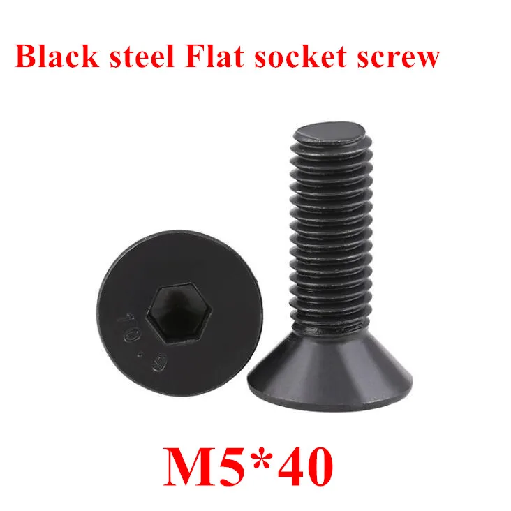 100 шт. M5 * 40 черные болты DIN7991 черный стали марки 10,9 M5x40mm Шестигранная плоской головкой потайной головкой болты