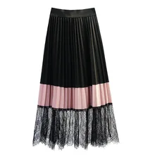 Новое поступление Весенняя элегантная кружевная плиссированная юбка с высокой талией винтажная юбка Лоскутная Женская юбка одежда