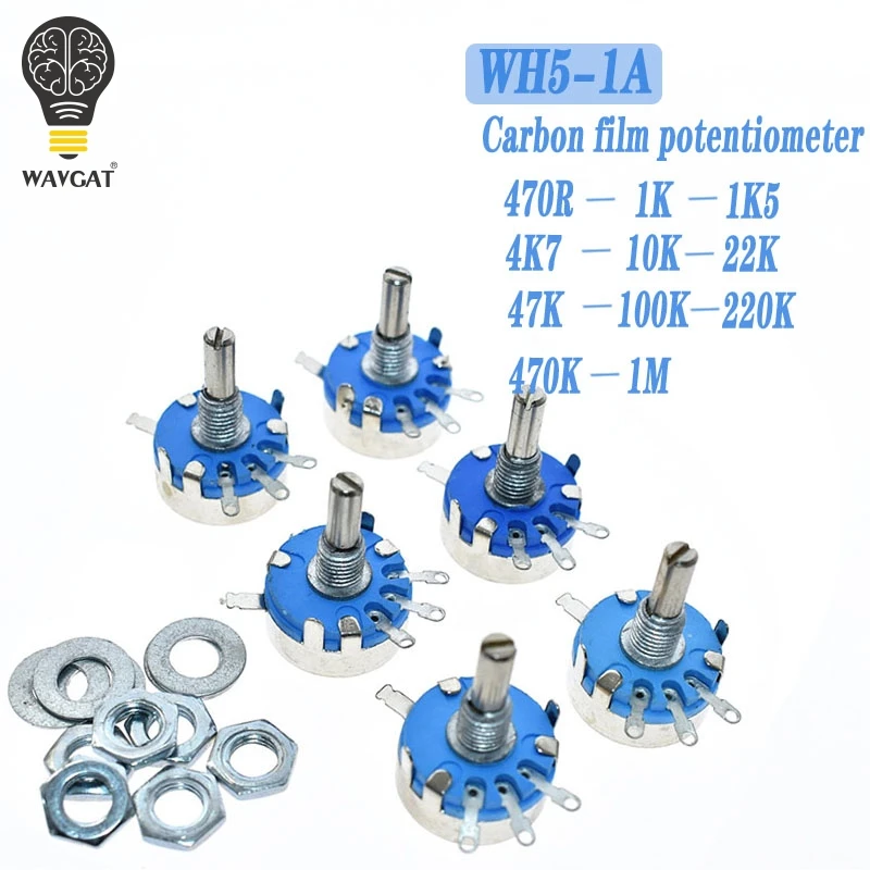 

WH5-1A Carbon Potentiometer 1K 2K 10K 47K 4K7 470R 100K 470K 220K 1K5 22K 1M ohm 3-Terminals Round Shaft Rotary Taper WH5