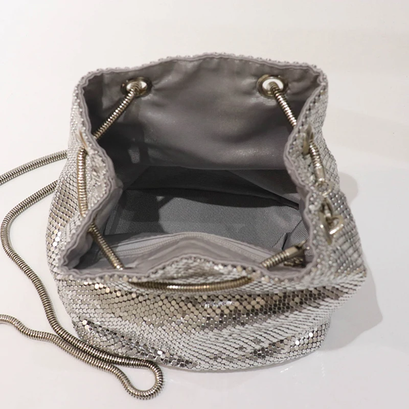 ARPIMALA Chainmail сумка в форме ведра маленькая Серебристая женская мессенджер мини на