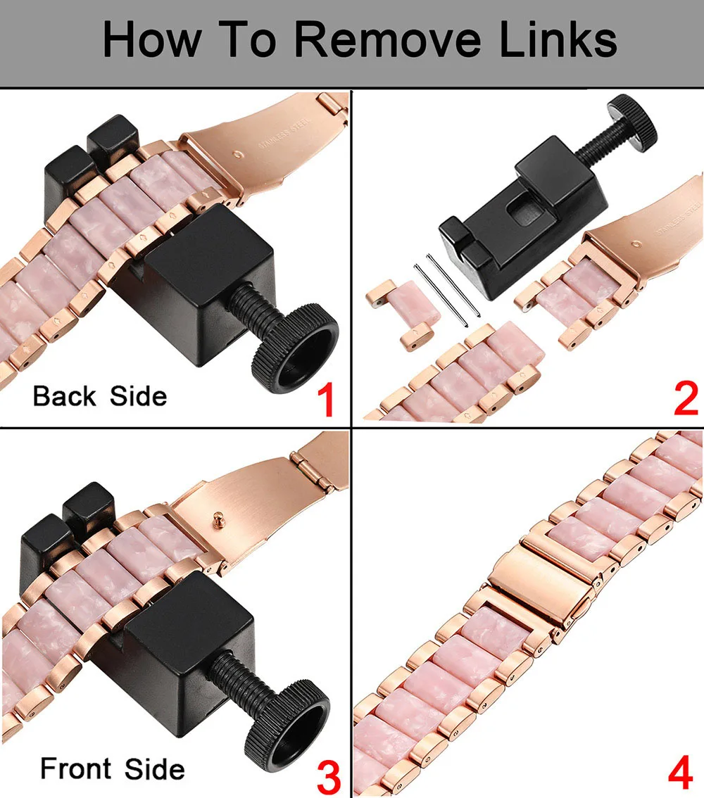 Ремешок для часов из нержавеющей стали и смолы+ устройство для удаления звеньев для Fossil Q Gazer, умный ремешок для часов, женский ремешок из розового золота, браслет на запястье