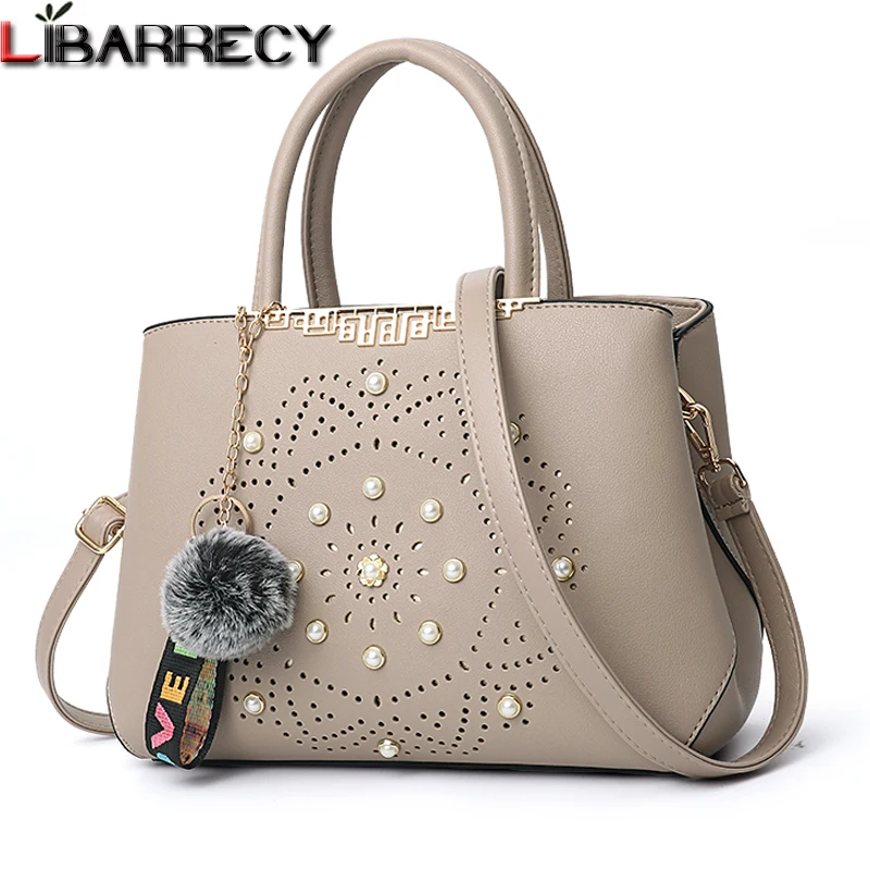 

Fashion Hollow Out Women Handbags Luxury Pearl Shoulder Bag Female Soft Leather Crossbody Messenger Bags Designer Big Tote Bag