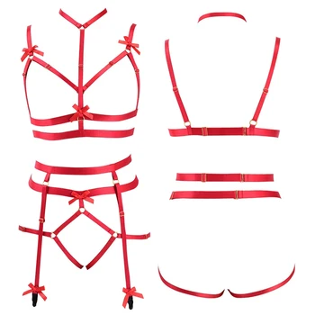 

Red Harness Set Elastic Chest Belt Top Cage Bra Punk Gothic Women Stockings Suspender Plus Size Garter Belts Cosplay Party Rave