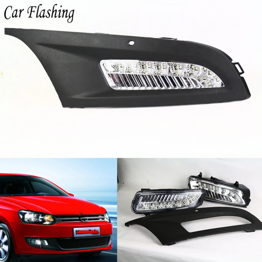 

CSGJMY 1 Set Car LED DRL Daytime Running Lights Daylight 12v ABS Fog Lamp Cover For Volkswagen VW Polo 2010 2011 2012 2013 2014