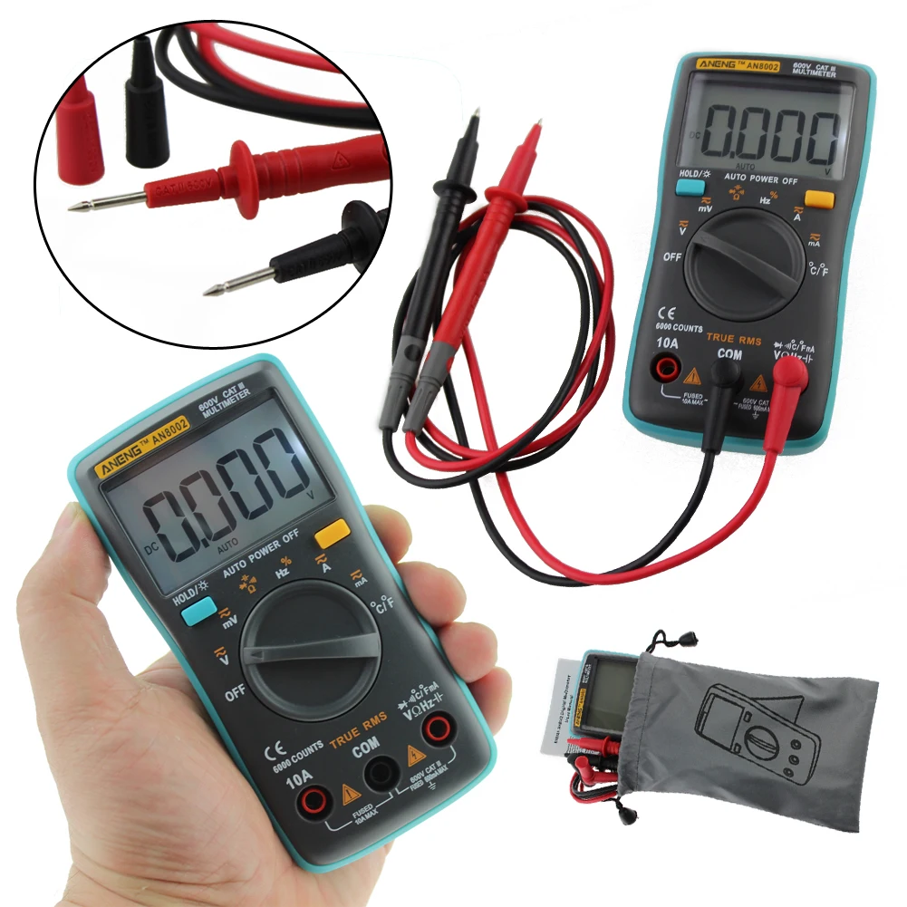 

Digital Multimeter 6000 Counts AC/DC Ammeter Voltmeter Resistance Tester Multitester Electrical Instrument With Alligator Lead
