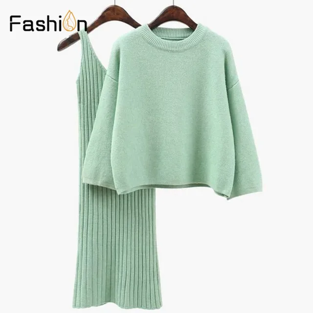 Cheap 2018 Autumn Womans Sweater + Straped Dress Sets Solid Color Female Casual Two-Pieces Suits Loose Sweater Knit Mini Dress Winter Cheap 2018 Autumn Womans Sweater + Straped Dress Sets Solid Color Female Casual Two-Pieces Suits Loose Sweater Knit Mini Dress Winter