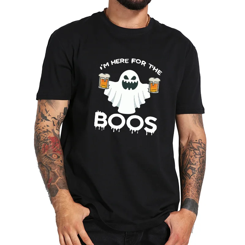 

I Hear For The Boos Tshirt Cute Ghost With Beer Cartoon Camiseta Homme Funny Anime Cotton T-shirt EU Size