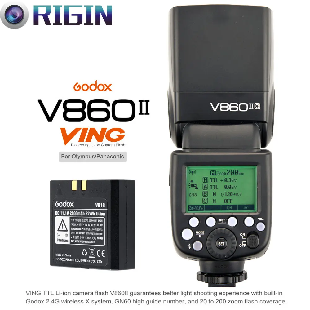 

Godox V860II-O GN60 HSS 1/8000s Off Camera Flash Speedlite 2.4G Wireless X System With lithium battery Kit For Olympus/Panasonic