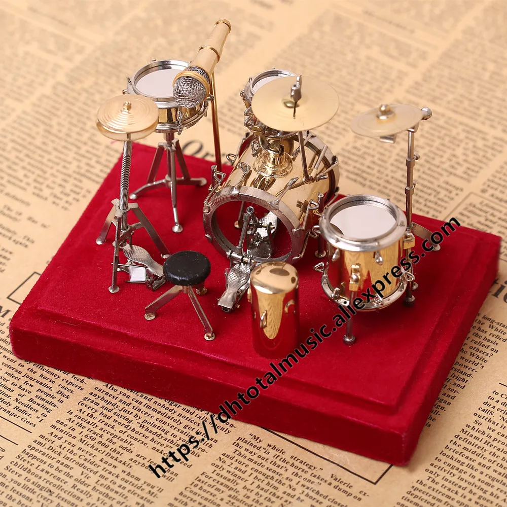 Ударная мини-установка Миниатюрная модель барабанная установка модель миниатюрный медный мини музыкальный инструмент коллекция моделей