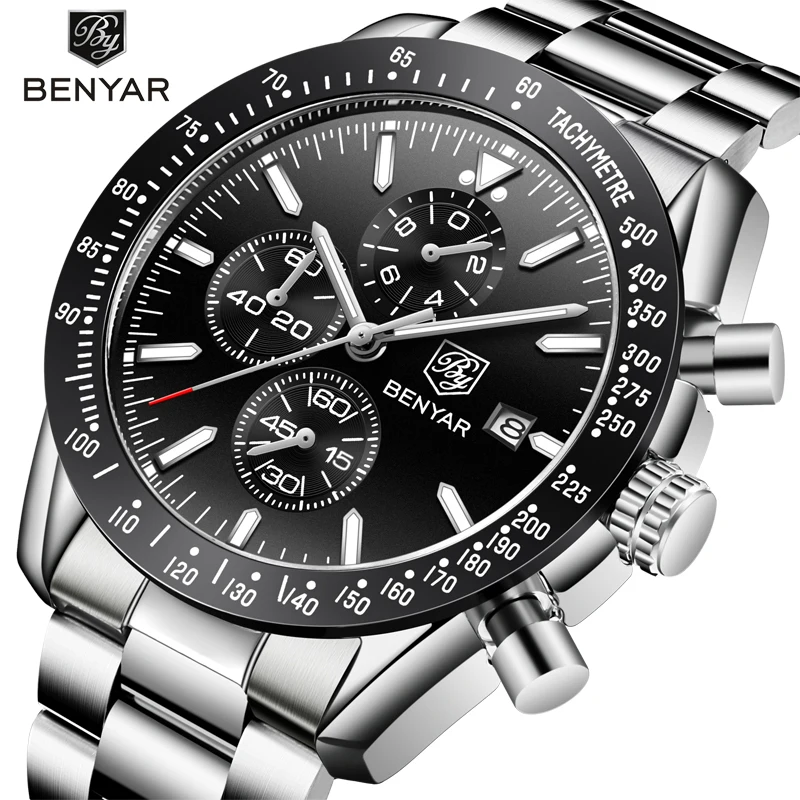 

Men Watch BENYAR Top Brand Luxury Full Steel Business Quartz Watch Men Casual Waterproof Sports Watches Clock Relogio Masculino