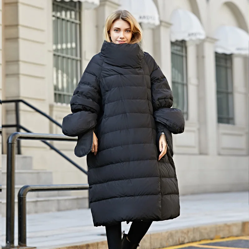 Oversize Winter Down Jacket Women with Gloves Long Korean Duck Down Coat Winter Puffy Jacket Casacas De Mujer 15799 KJ2742