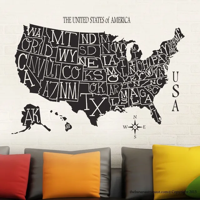 dctal us map sticker usa decal muurstickers posters vinyl wall decals pegatina quadro parede decor mural