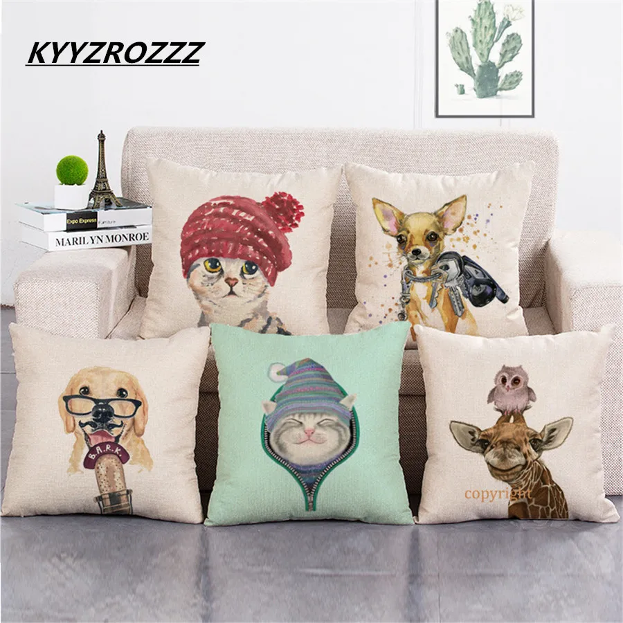 لطيف القط الكلب الحيوان القطن الكتان الزخرفية كرسي مكتب غطاء الوسادة خمر ديكور المنزل أريكة رمي كيس وسادة لطيف القط الكلب الحيوان القطن الكتان الزخرفية كرسي مكتب غطاء الوسادة خمر ديكور المنزل أريكة رمي كيس وسادة