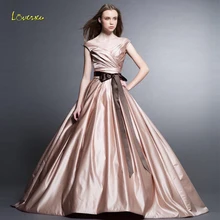 Loverxu v-образным вырезом вечернее платье без бретелей Бальные платья шикарные с открытыми плечами без рукавов с рюшами с коротким шлейфом атласные вечерние платья для выпускного вечера