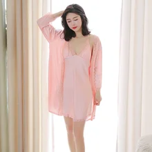 Женский комплект из двух предметов для сна, сексуальный женский халат и халат, банный халат+ мини-Ночное платье