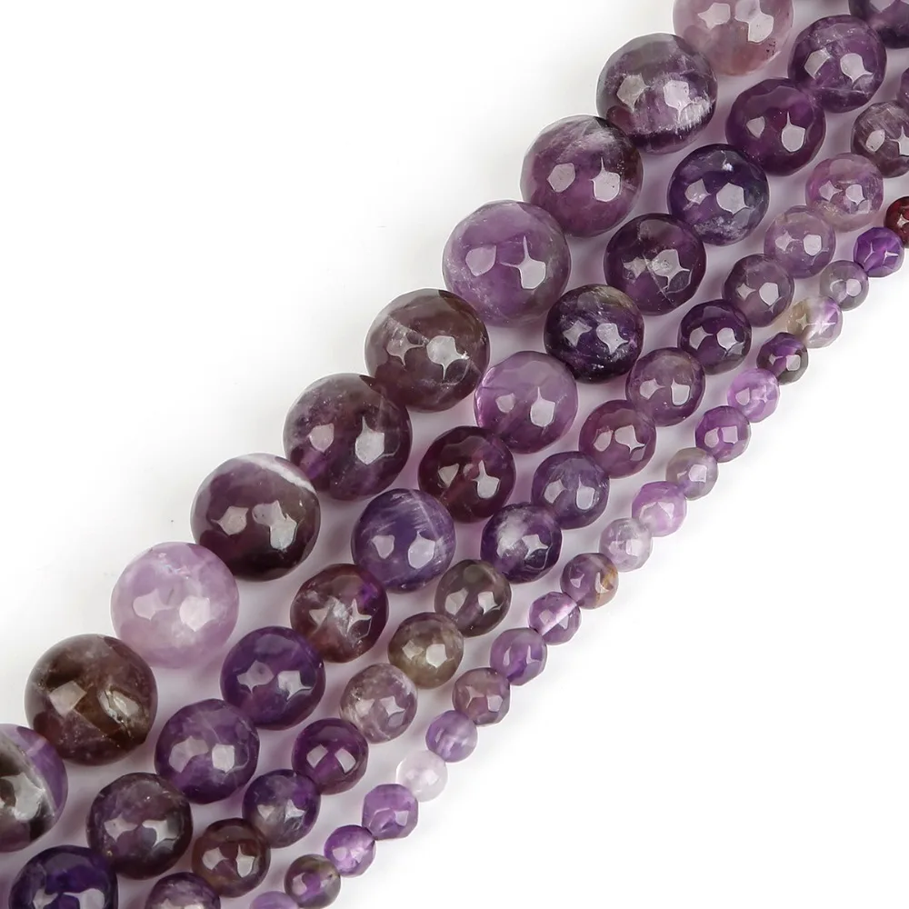 

Purple Stone 4 6 8 10mm Size Faceted Natural Stone Round Ball Beads for DIY Necklace Bracelet Earring Jewelry Making Findings