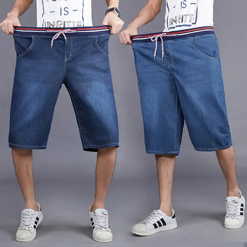 mens denim shorts with elastic waist and drawstring