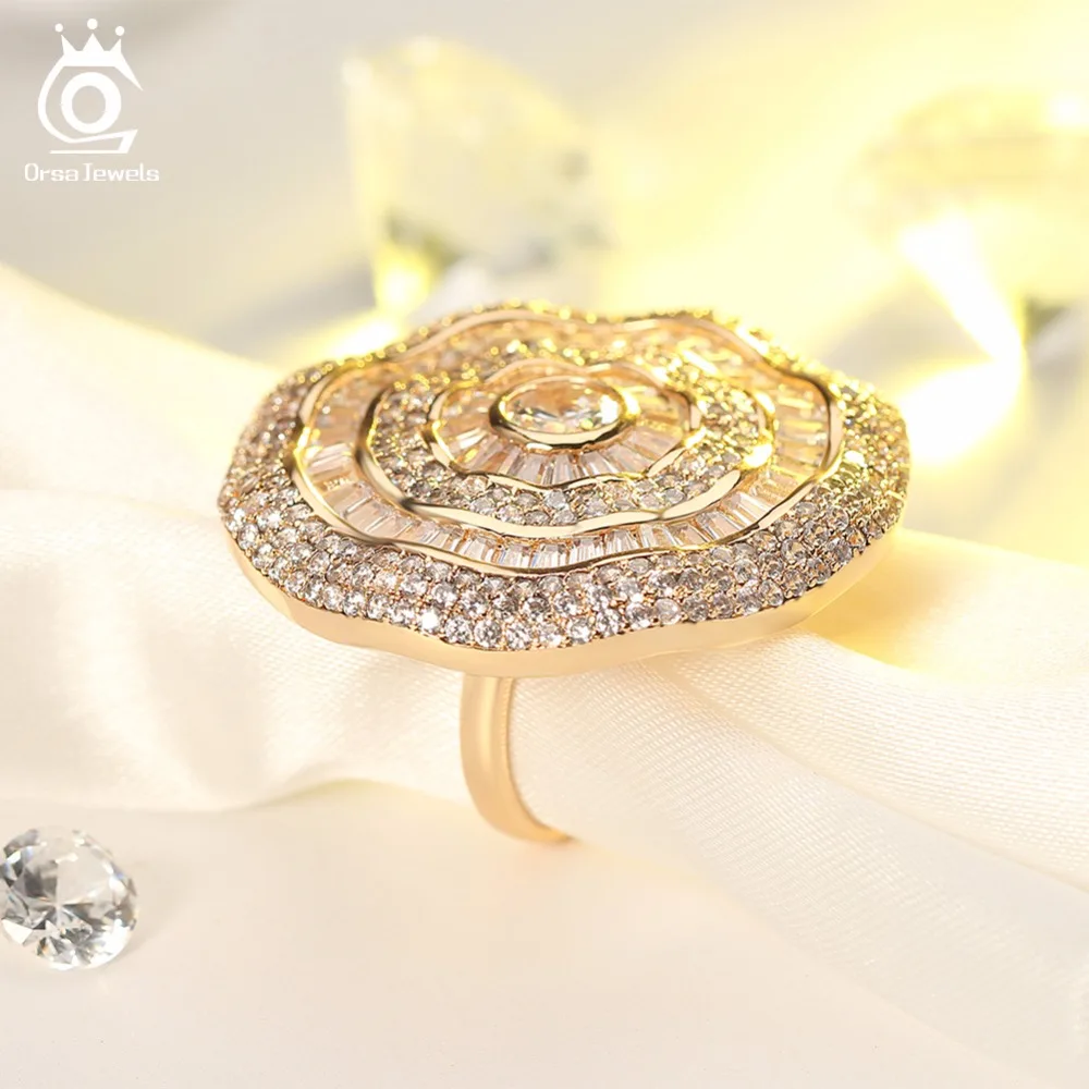 ORSA JEWELS большие роскошные кольца для женщин AAA кубический циркон великолепный дизайн полный размер CZ модное женское кольцо женские ювелирные изделия OMR04