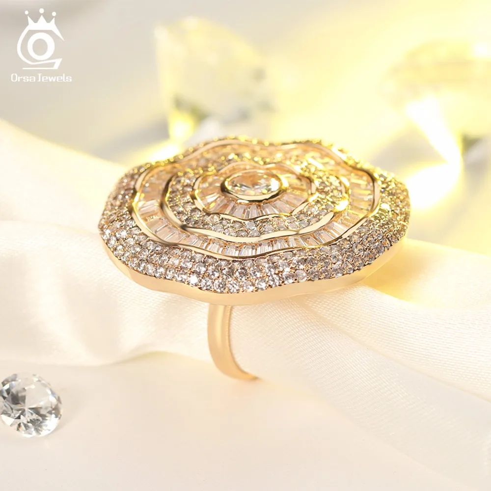 ORSA JEWELS Big Luxury Rings For Women AAA Cubic Zircon Gorgeous Design Full Size CZ Fashion Women's Ring Female Jewelry OMR04