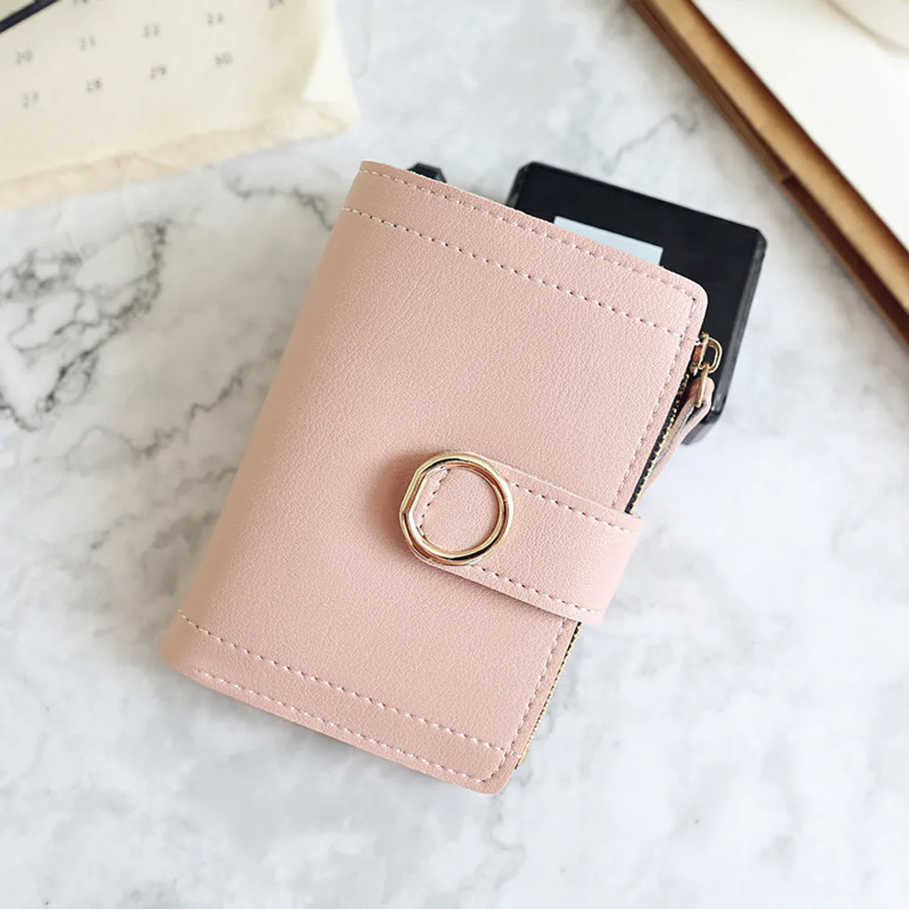Женское короткое Стильное однотонное милое портмоне держатель для карт винтажный кошелек держатель для карт сумка сумки в Корейском стиле