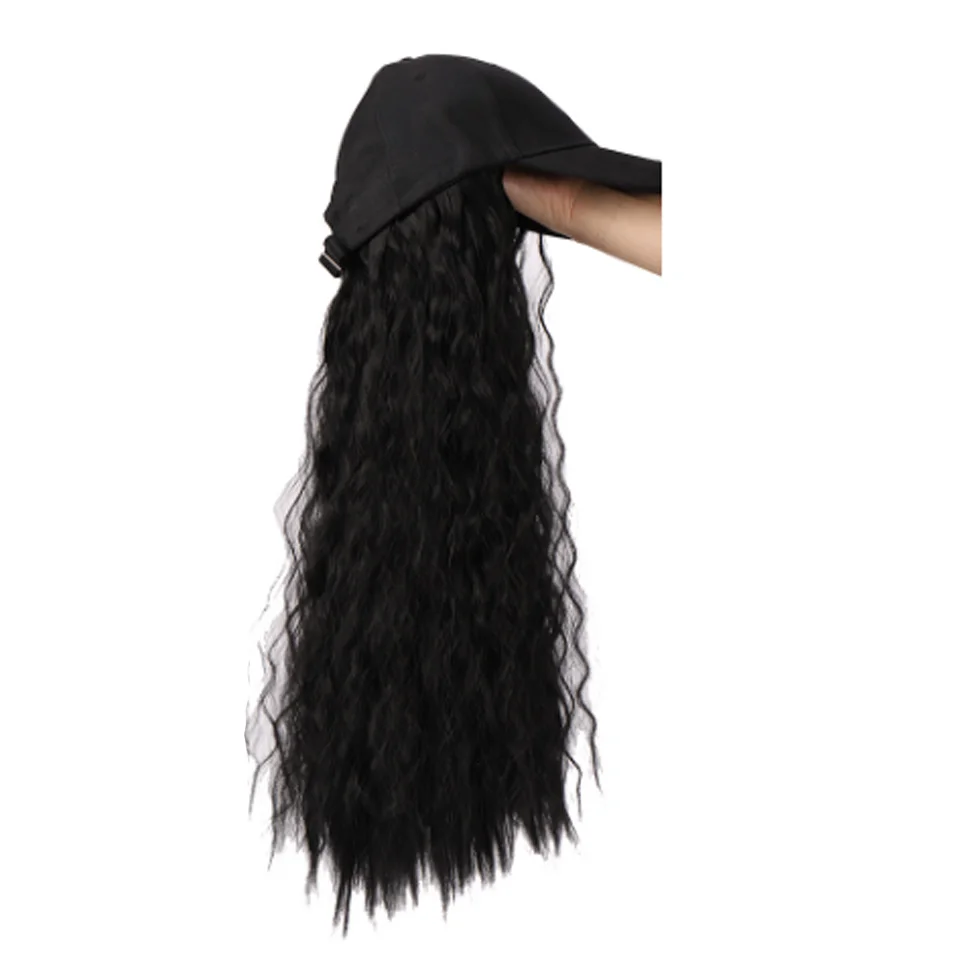 AOSI Long 22" Afro Kinky Curl Natural Black Cap Hair Extension Hat