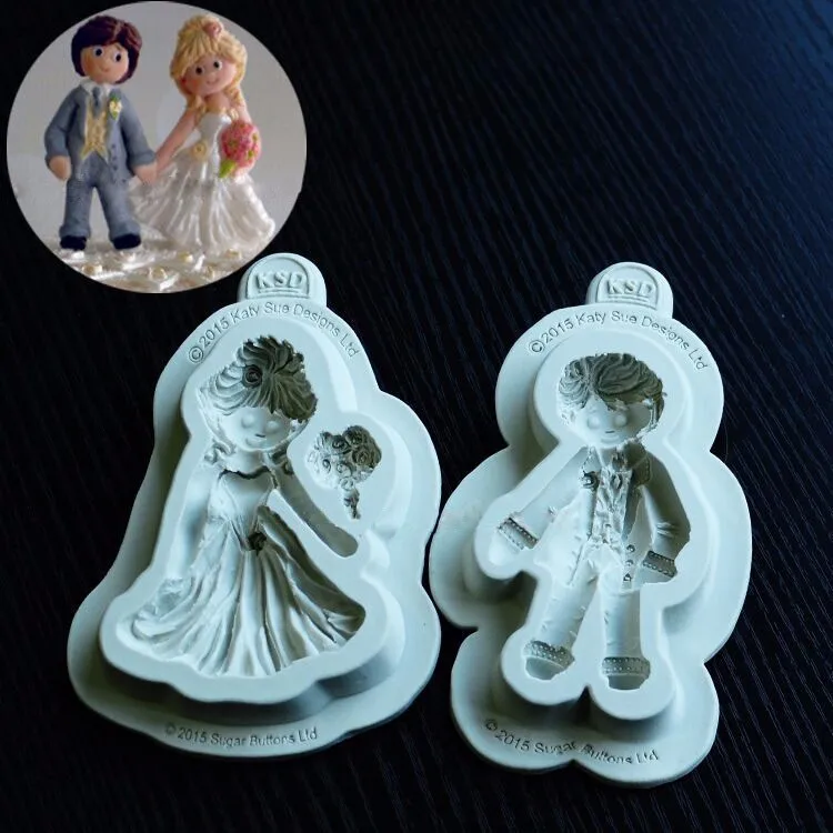 Невеста двойной сахар кукла силиконовая форма украшение для свадебного торта Плесень девушка поворот сахар формы