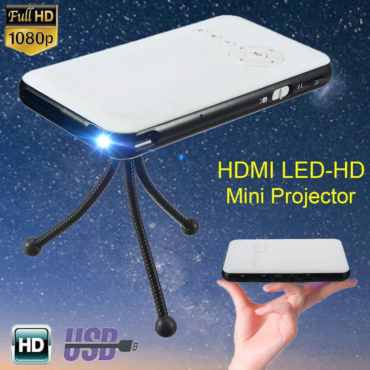 Mini LED HD DLP Portable Projector Smart Home Theater Cinema Movie Video Mini LED HD DLP Portable Projector Smart Home Theater Cinema Movie Video