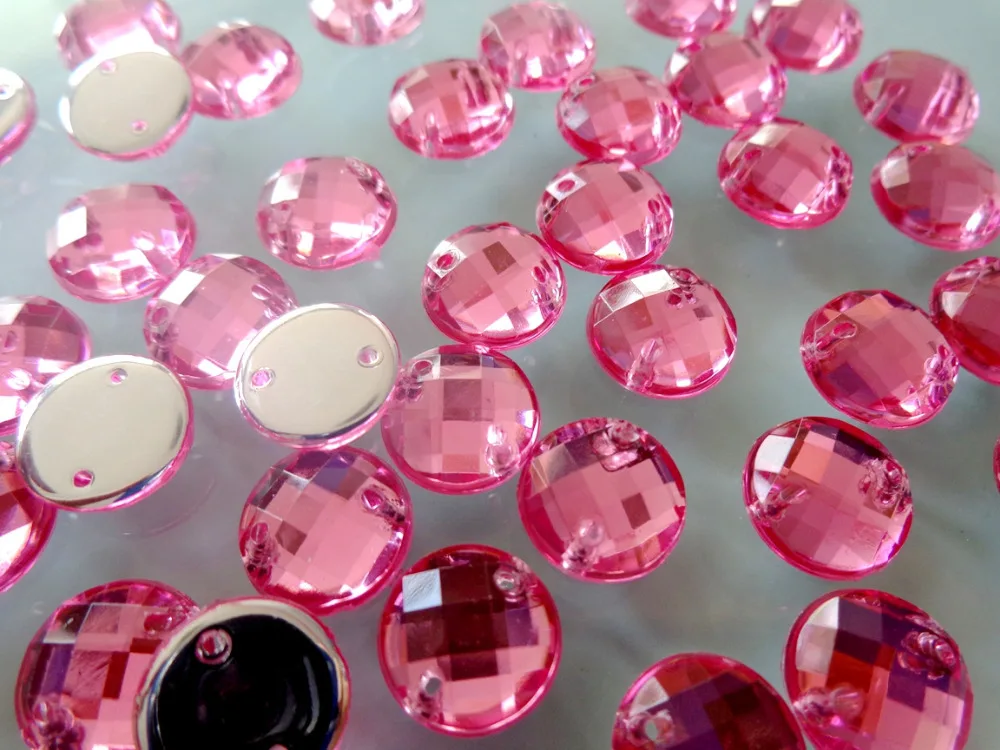 

Pink 400pcs Round Sew on Rhinestone Acryl crystal 10mm flatback strass Diamond Gemstone