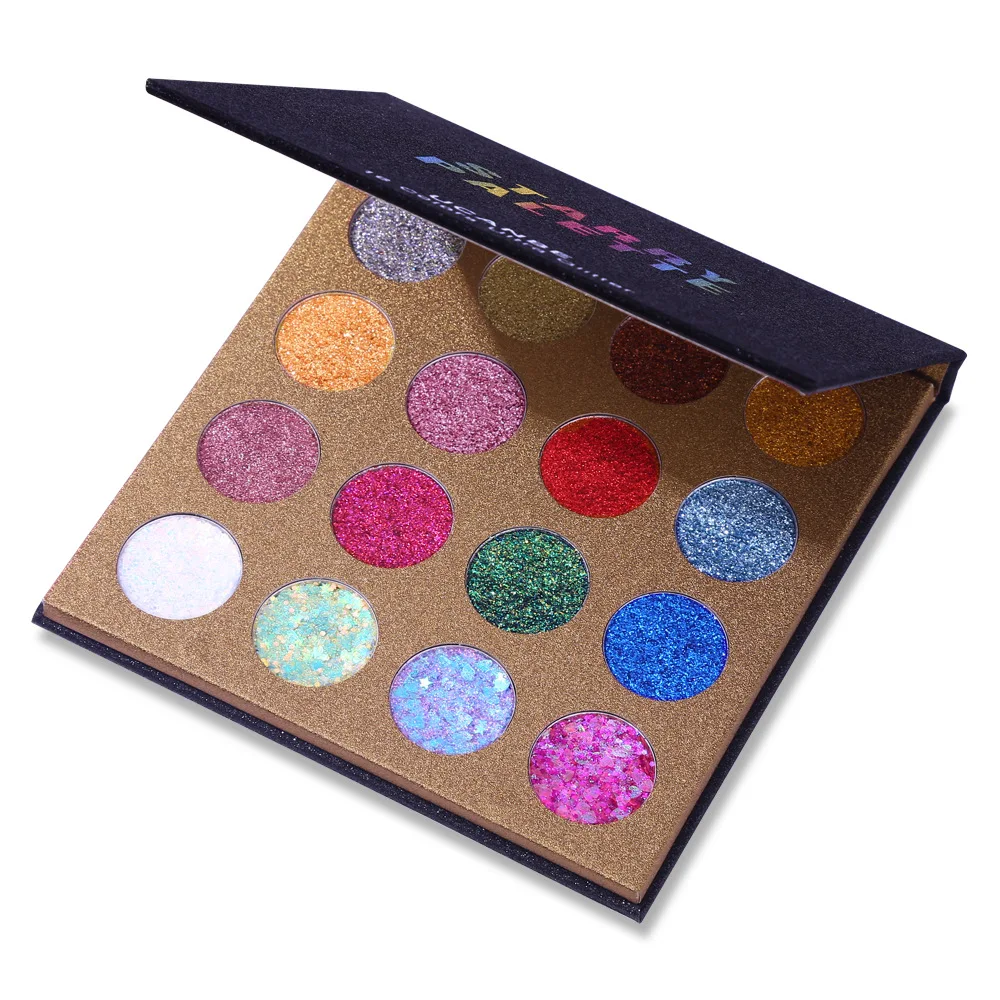 16 Color Glitter Eyeshadow Palette 4 Chunky Gel Glitter 12 Pressed Shimmer Eye Shadows Long Lasting Face Body Glitter Powder