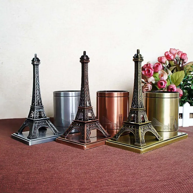 

Vintage Retro Eiffel Tower Pen Container Penholder Hand-made Craft Metal Model For Home Coffee Ornaments Decoration