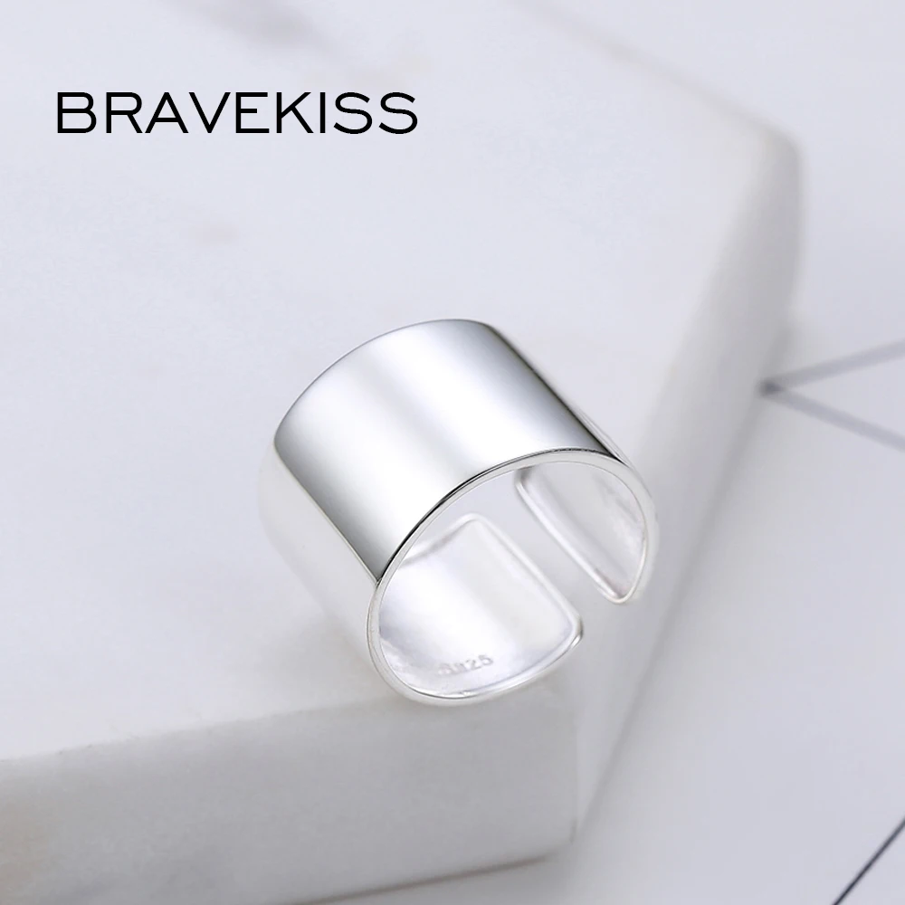 BEAVEKISS Big Classic 925 Sterling Silver Adjustable Wide Ring Finger Unisex Women Sample Open Ring Band Bijoux Jewelry BLR0329