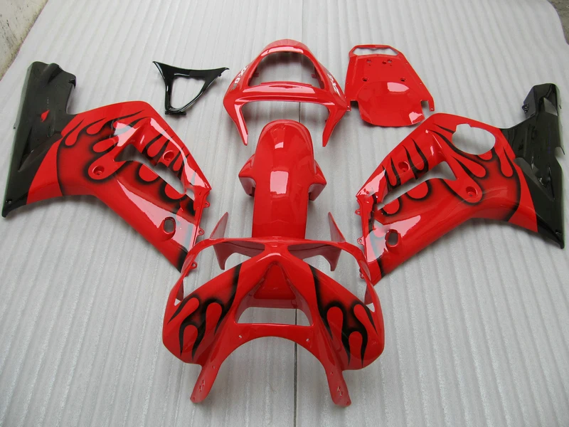 Injection mold top selling fairing kit for Kawasaki Ninja ZX6R 03 04 black flames red fairings set 2003 2004 OT11 | Автомобили и