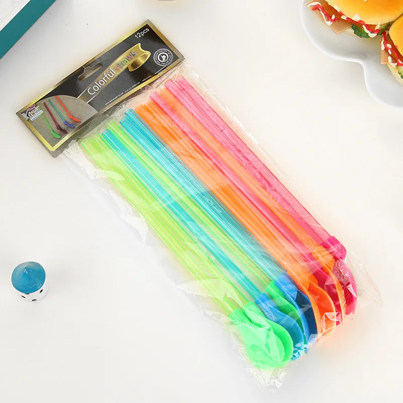 

WOFO 8Pcs /Pack Creative Green PVC Spoon Type Straight Straw Bar Tools Drinking Straw Fork Cocktail Milk Coffee Stirring