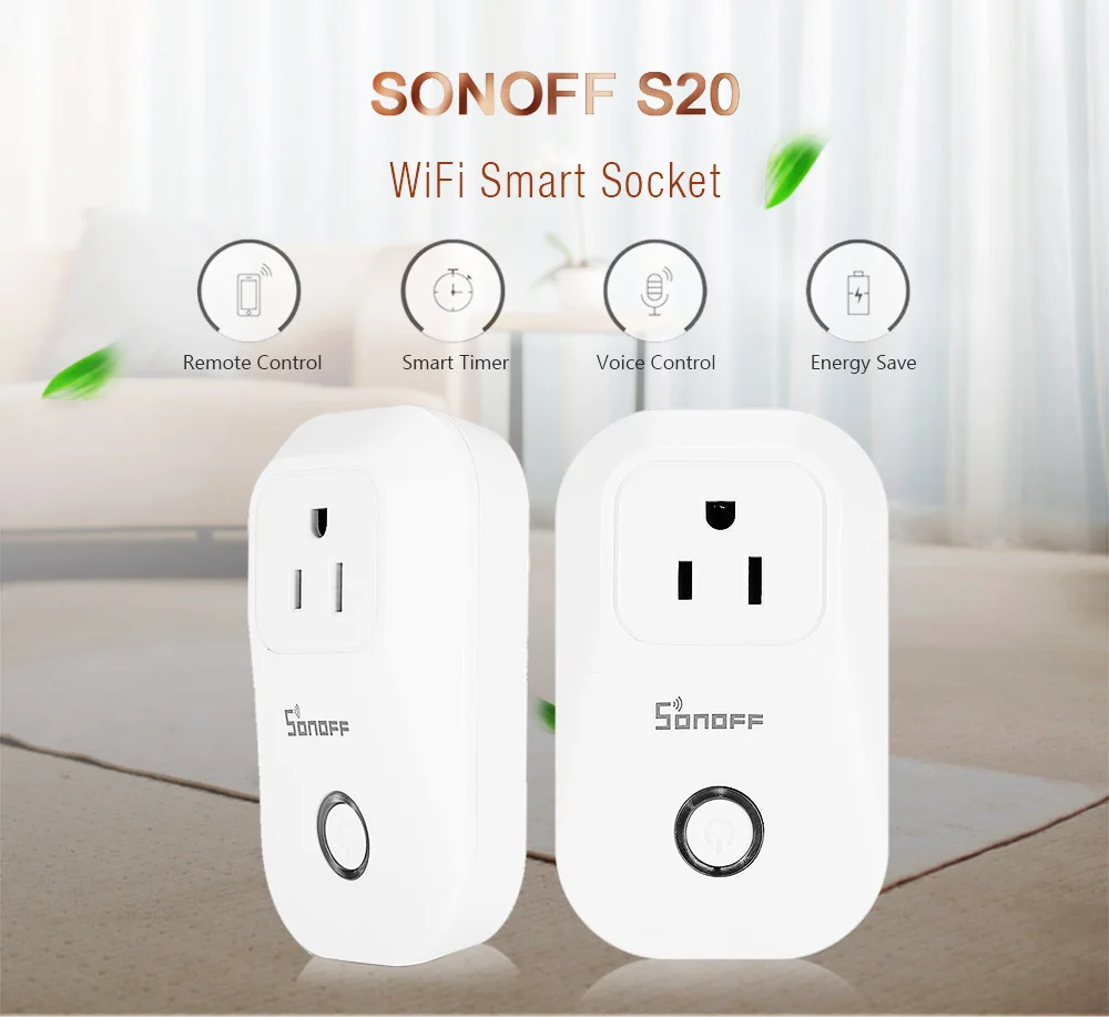 

Sonoff S20 UK/EU/US Plug Wireless WiFi Smart Socket Power Sockets For Smart Home Switch Work With Alexa IFTTT For Google home