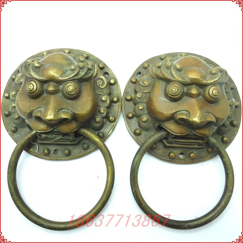 

Bronze copper knocker thrombolytic lion head knocker pull ring a pair of