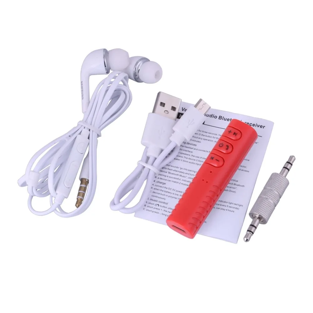 Эдал Беспроводной приемник Bluetooth + белые наушники + автомобиля Handfree 3,5 мм потокового A2DP авто AUX аудио адаптер + USB кабель для зарядки
