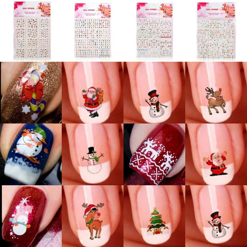 12 листов Хэллоуин Рождество стикеры 3D на ногти Nail Art снежинки и Снеговики