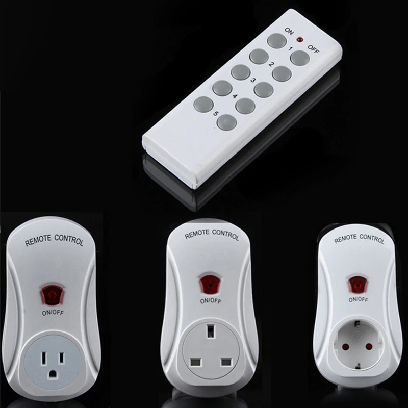 Intelligent EU US UK Plug Wireless Remote Control 5 Socket Receivers 1 Transmitter Smart Power