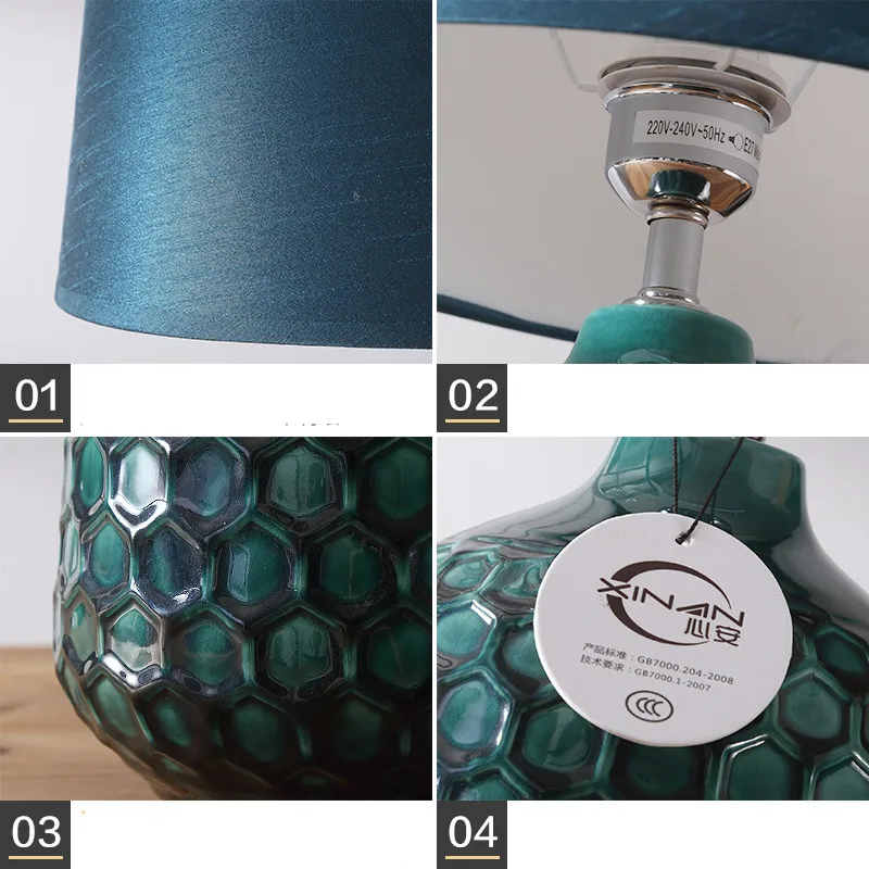 High End Modern American Country Dark Green Ceramic Honeycomb Dimmer Table Lamp for Living Room Bedroom Porcelain H 52cm 1707