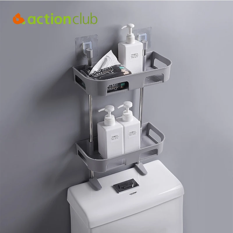 

ACTIONCLUB 1/2/3 Layer Over The Toilet Bathroom Storage Shelf Plastic Pouch-free Holder Kitchen Spice Rack Home Organizer