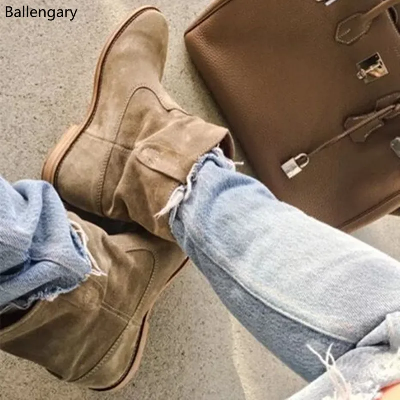 Boot Mujer Luxury Brand Crisi Suede And Leather Wedge Ankle Boots Retro Distressed Biker Boots Women Motorcycle Boots Shoes