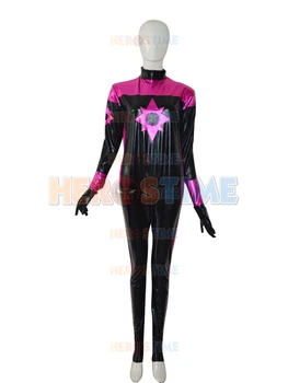 

Star Sapphire Crops Violet Lantern Corps Superhero Costume female halloween cosplay shiny metallic zentai suit free shipping