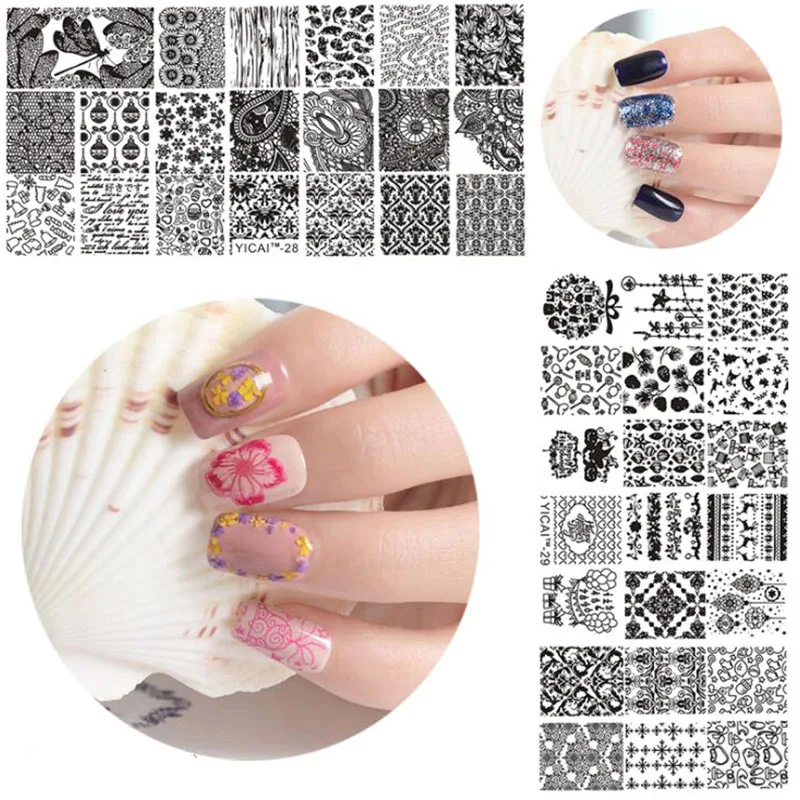 

1pc New Arrival Nail Stamping Plates Stainless 40Styles Choice DIY Manicure Geometry Flower Image Stamp Stamping Plate YICAI(40)