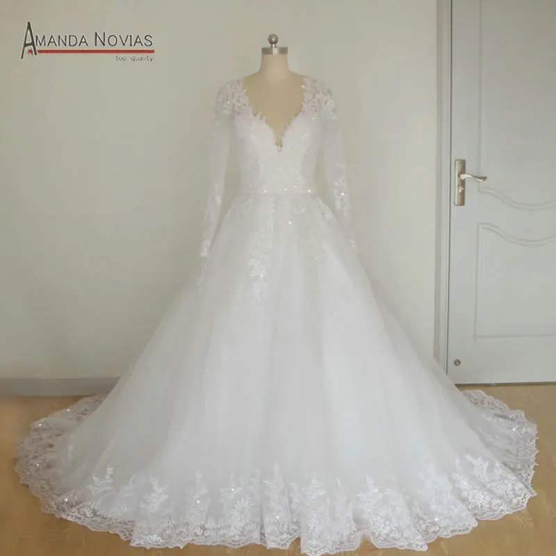 Buy Vestido Noiva 2016 Hot Sale Amanda Novias Illusion Neckline Ball Gown Long