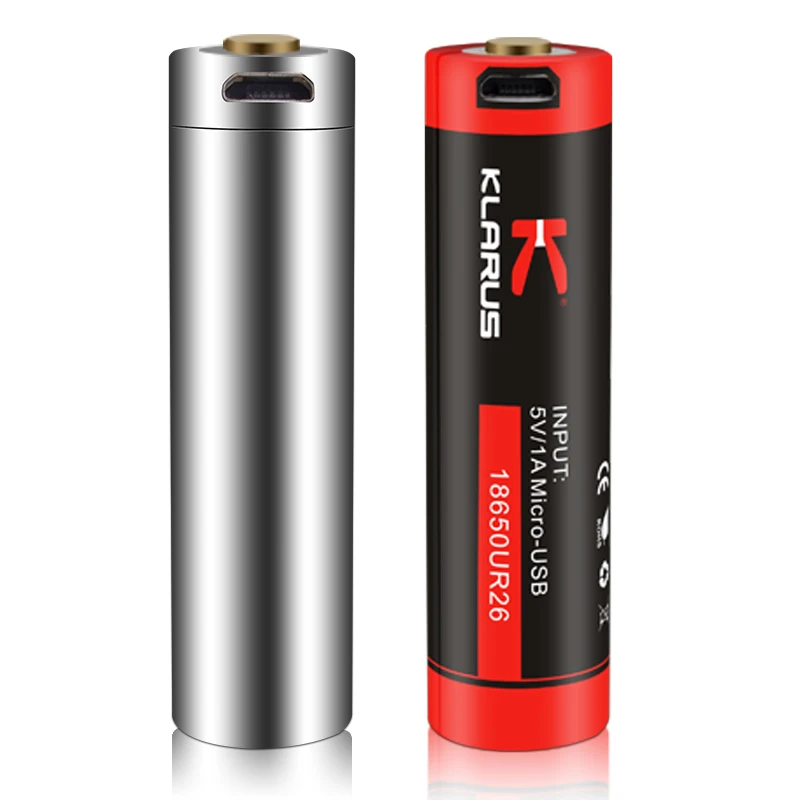 2 шт KLARUS 18650 18650UR26 USB литий-ионная батарея с Micro-USB зарядка 2600 mAh аккумуляторная батарея