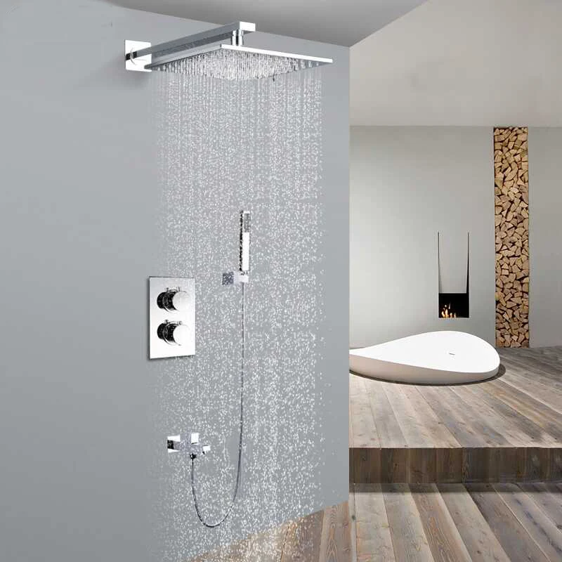 

Free Shipping Square 8" or 10" or 12" stainless steel Thermostatic Shower mixer with spout and shower holder Shower Set SS012-5