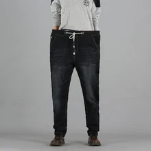 2016 Black Friday Fashion Hot sale Lose Waist Mens Jeans Full Length Black Jean Straight Cotton Pants Plus Size XL -5XL#FL123-1