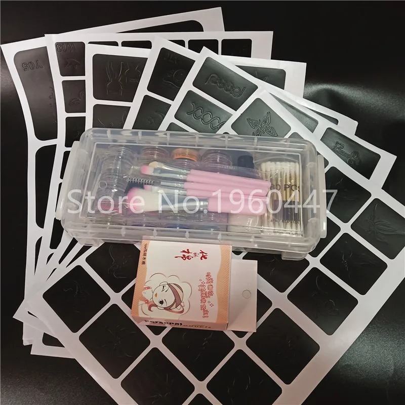 24 Colors Shimmer Powder Glitter Powder 1 Glue 5 Brushes 120 Hollow Template Kit for Temporary Tattoo Kid Face Body Painting Art