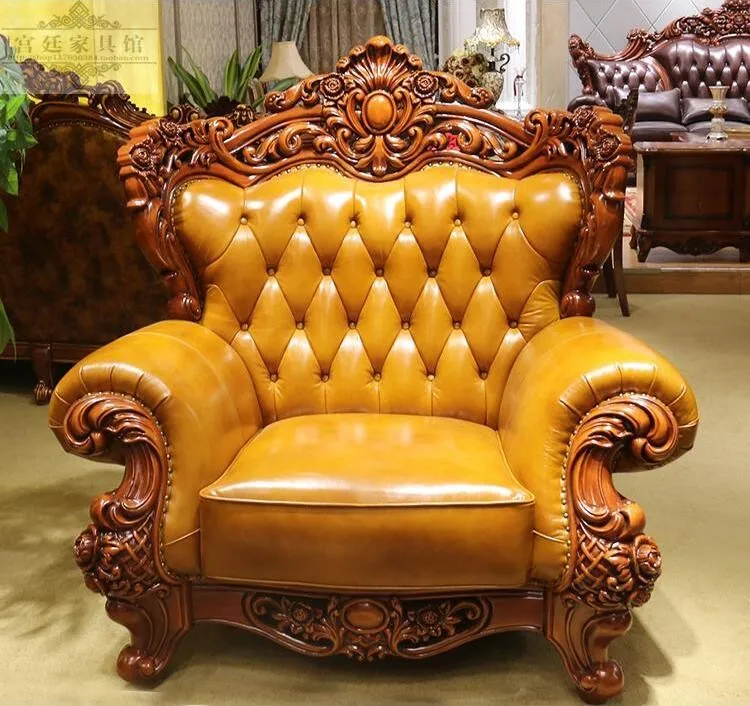 Высококачественная Европейская старинная для гостиной диван мебель из натуральной кожи набор 10249
