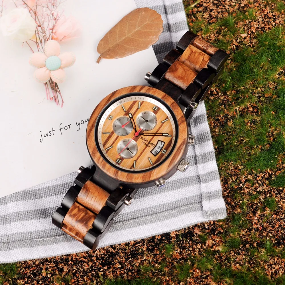 BOBO BIRD L-P17 Classic Men Stainless Steel Crown Stop Watches Multi-Time Zone Dial Custom Watches Male Reloj Para Hombres OME